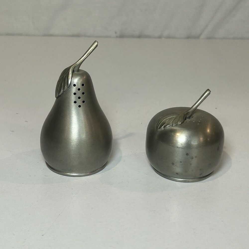 Vintage Pear & Apple Shaped Web Pewter Salt & Pepper Shakers